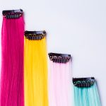 Color clip in hair extension closeup on white